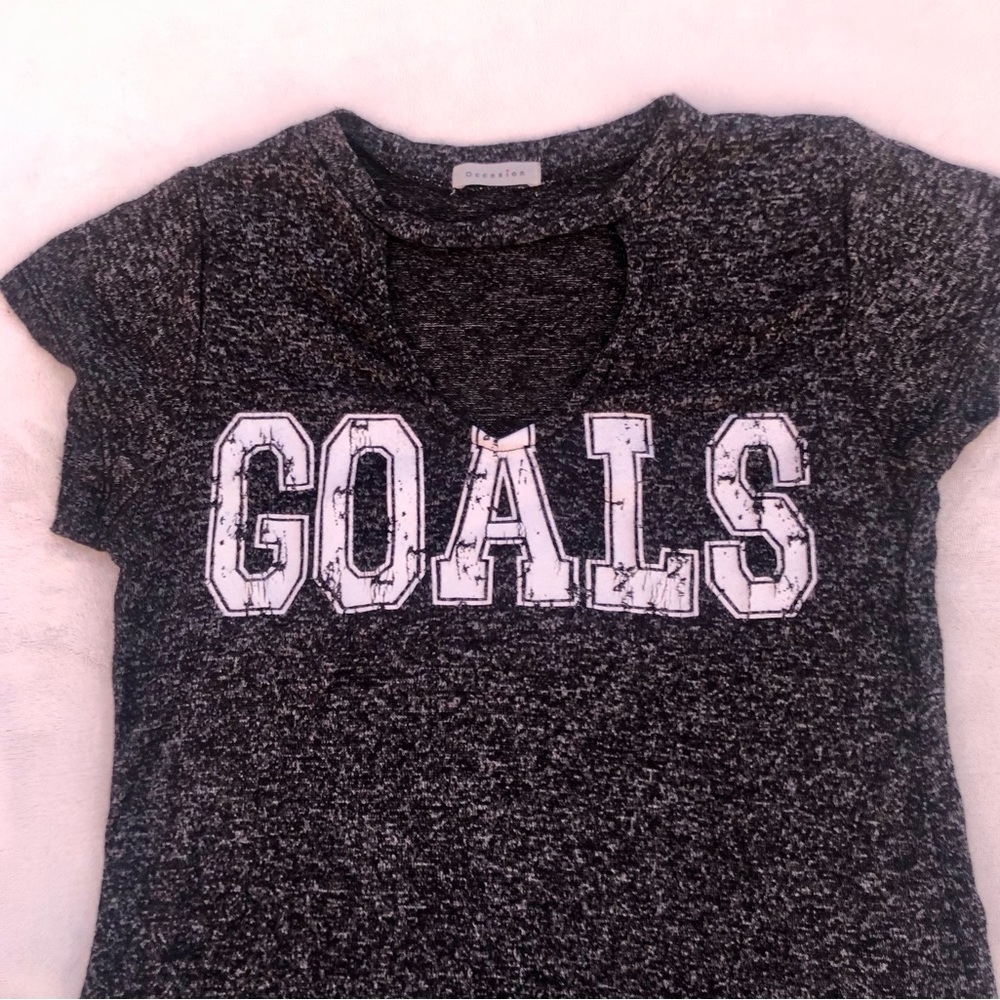 Goals Graphic Tee Shirt Top Soft Stretchy Black Sz. Small